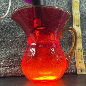 Miniature Blenko Handblown Crackle Glass Pitcher Vintage